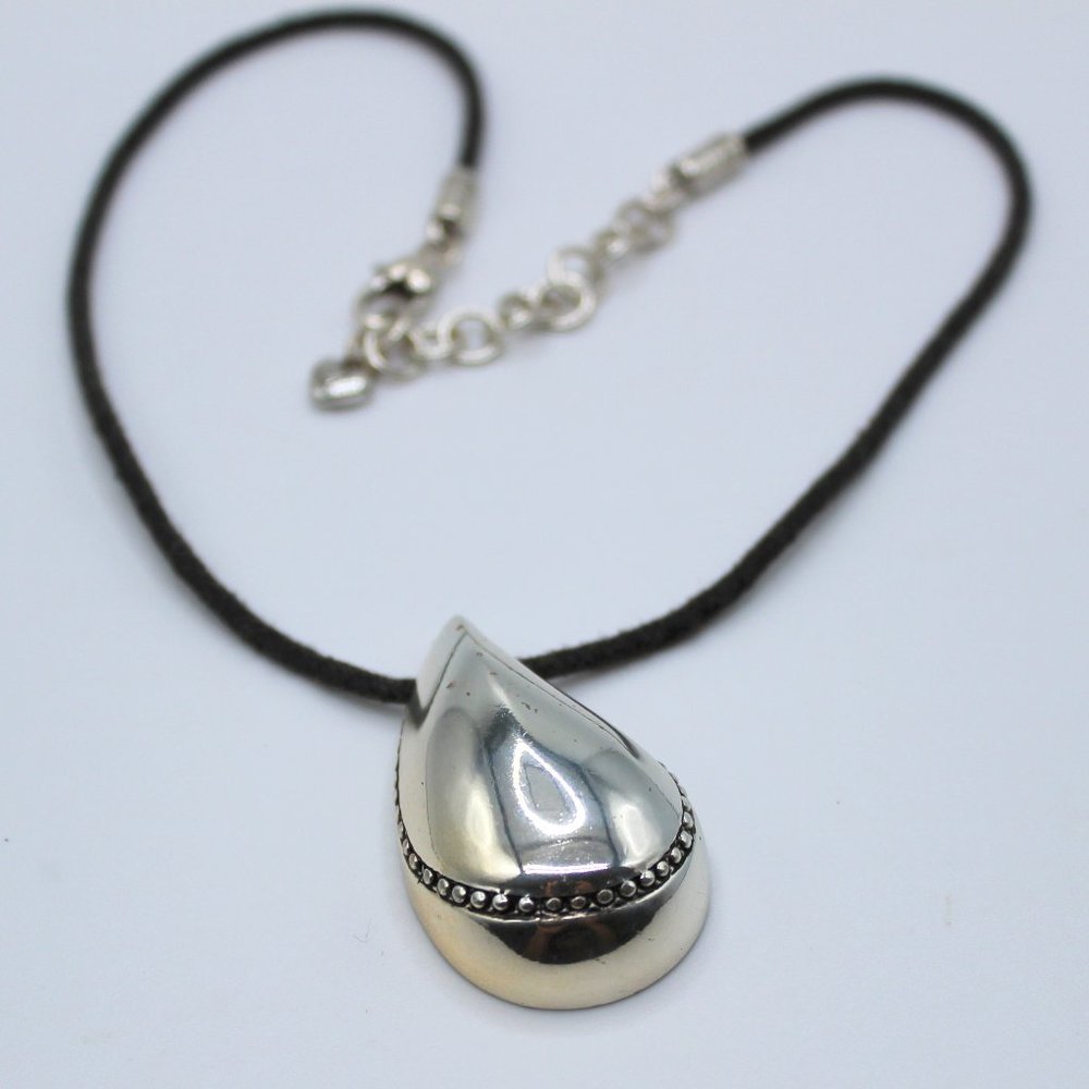 Brighton Puffy Swirl Silver Pendant - Black Cord Necklace